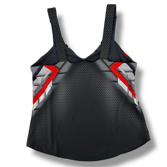 Lucky in Love Tech It Out Tennis Tank Top Womens Sz Small Fitted Gray Red - Picture 4 of 8